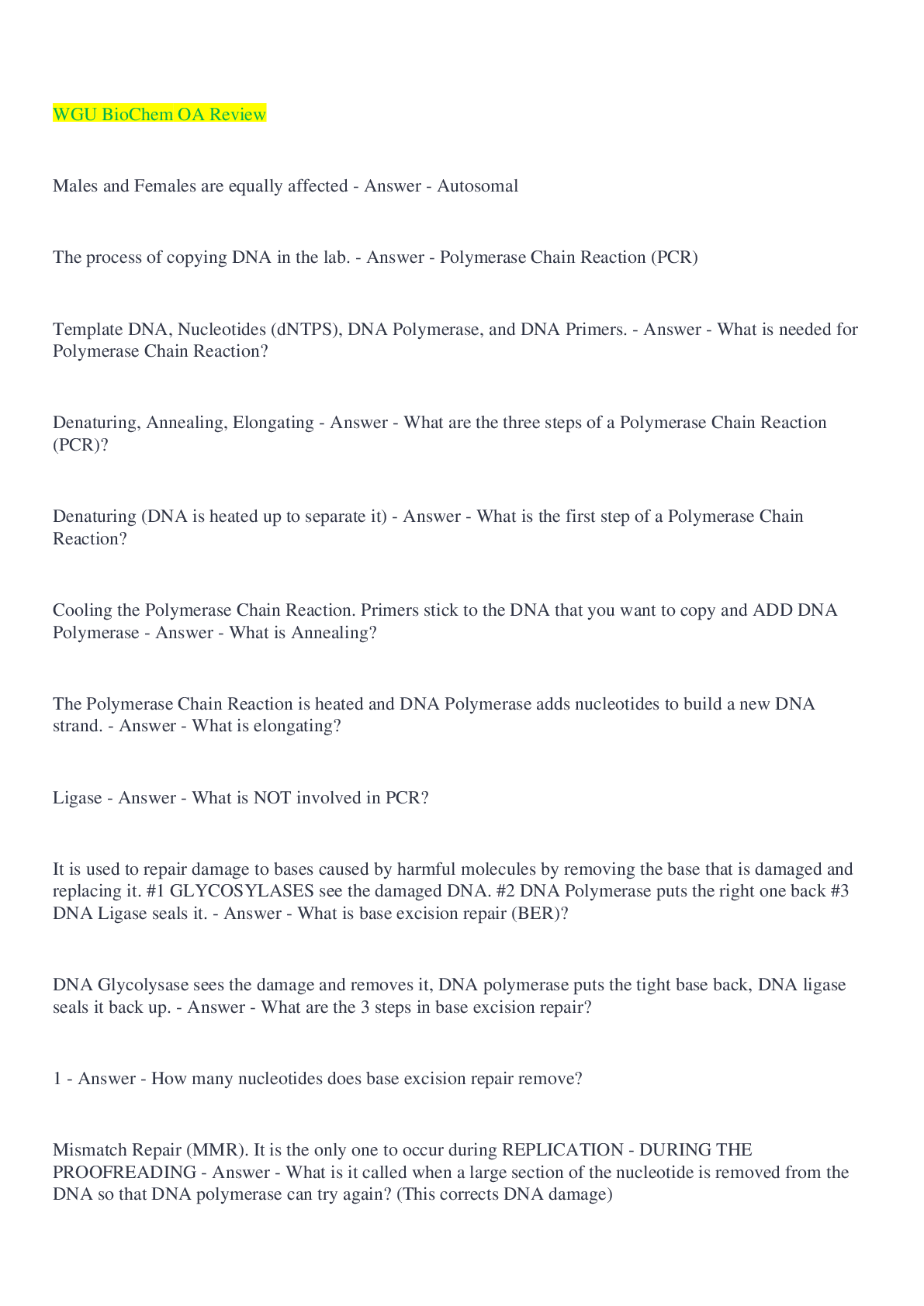 Preview image of WGU BioChem OA Review document